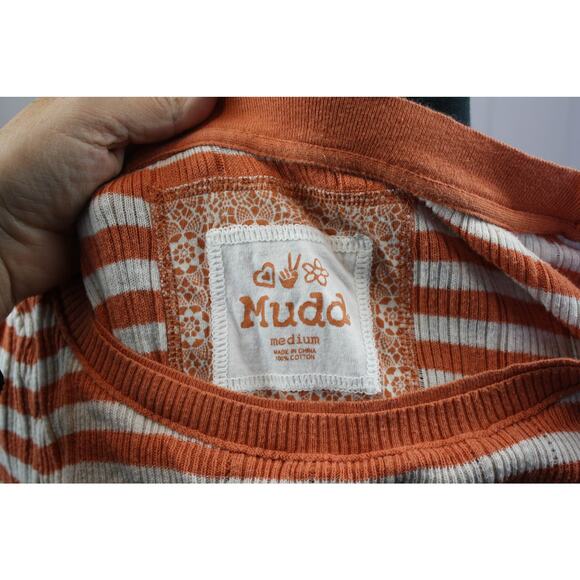 Vintage Y2K Mudd Striped Top Scoop Neck Ribbed 100% Cotton 2000s M - Picture 3 of 3